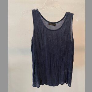 Boho Sheer Crinkle Tank Top Navy Blue Medium